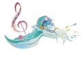 Abstract musical design with a colourful treble clef and musical waves, notes and splashes. Hand drawn vector illustration Royalty Free Stock Photo